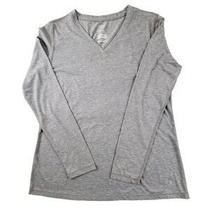 Danskin Womans Top V-neck Gray Semi-Fitted Dri-More Sports Size Large JH1610203